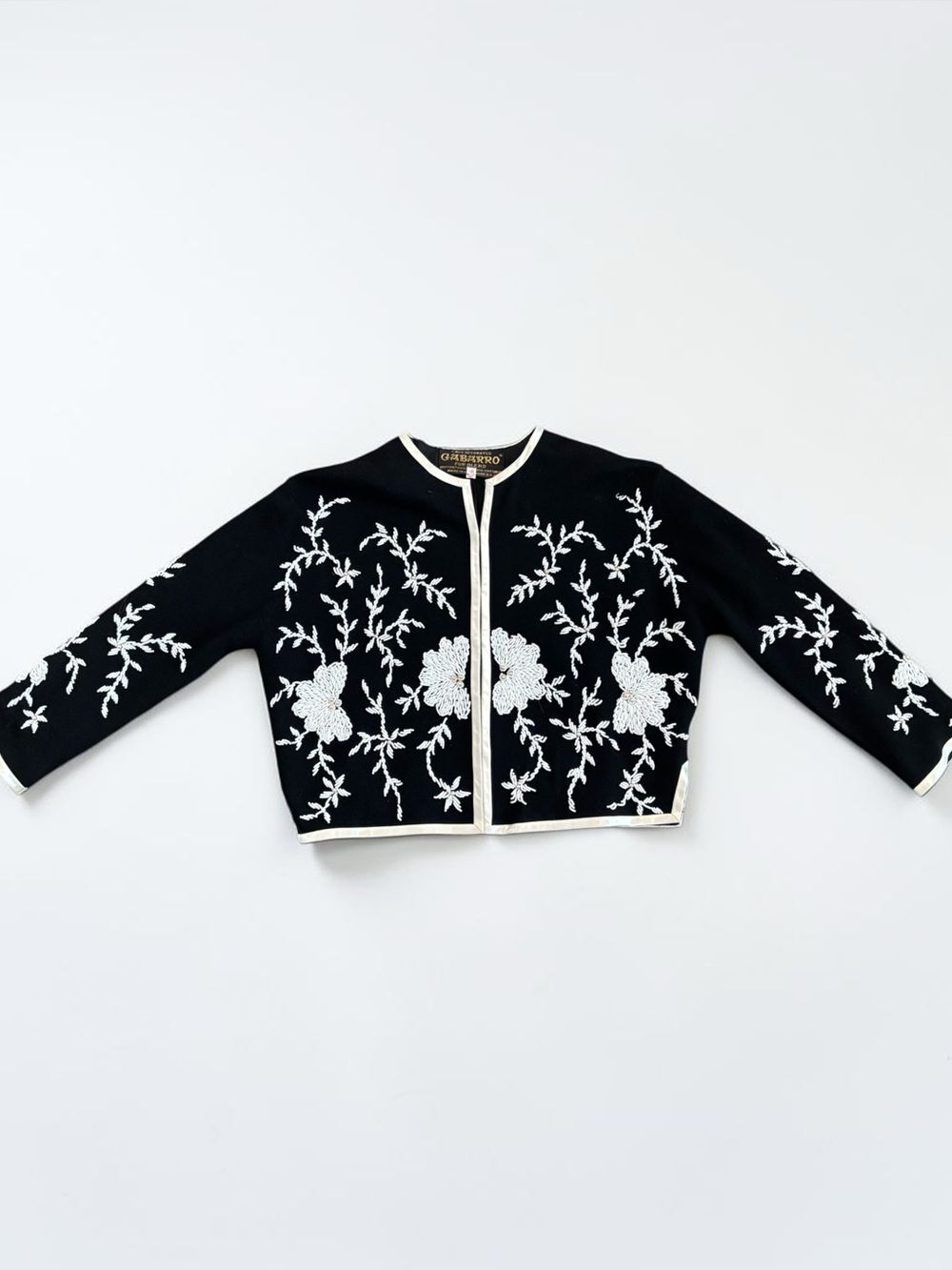 Vintage Gabarro Hand Beaded Angora Blend Cropped Jacket Lambswool Women's 8